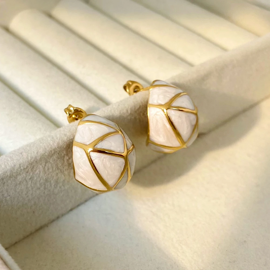 Gold-White Stud Earrings – Fresh & Stylish | Twinolo