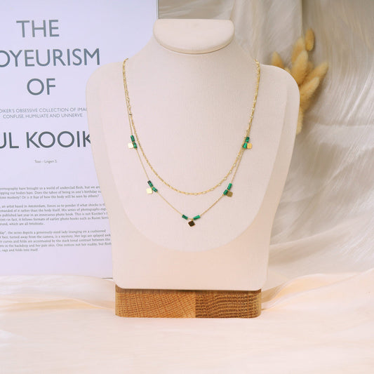 Double Chain with Green Stones – Layered & Elegant | Twinolo