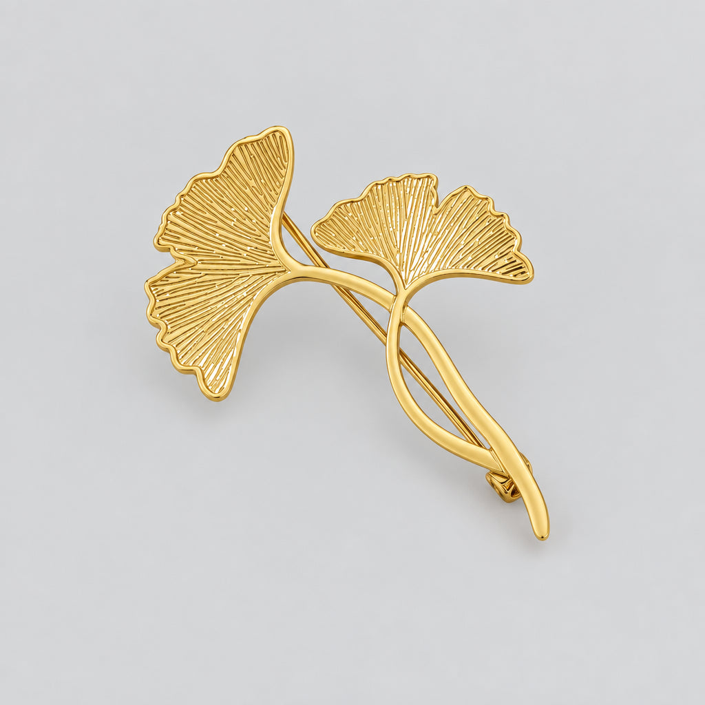 Golden Ginkgo Leaf Brooch – Minimalist & Timeless Design | Twinolo