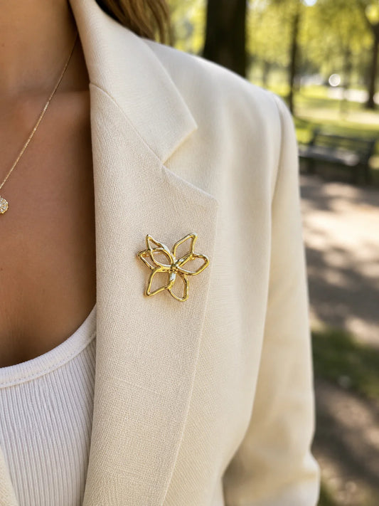Open Flower Brooch Gold-colored – Stainless Steel | Twinolo