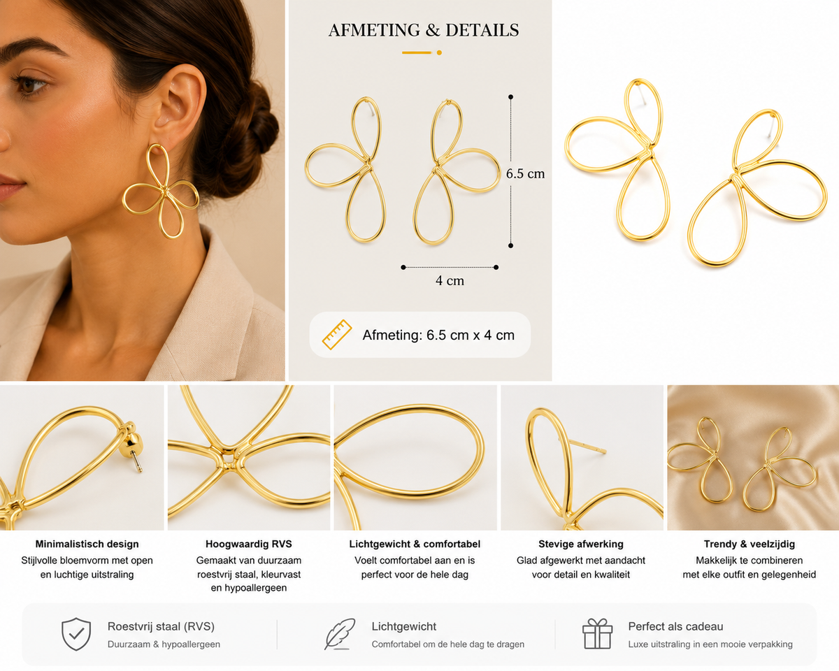 Minimalist Flower Earrings Gold-colored – Stainless Steel | Twinolo