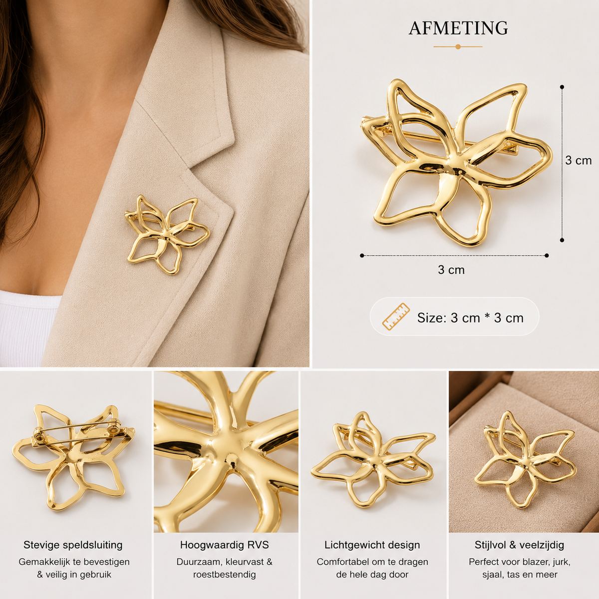 Open Flower Brooch Gold-colored – Stainless Steel | Twinolo