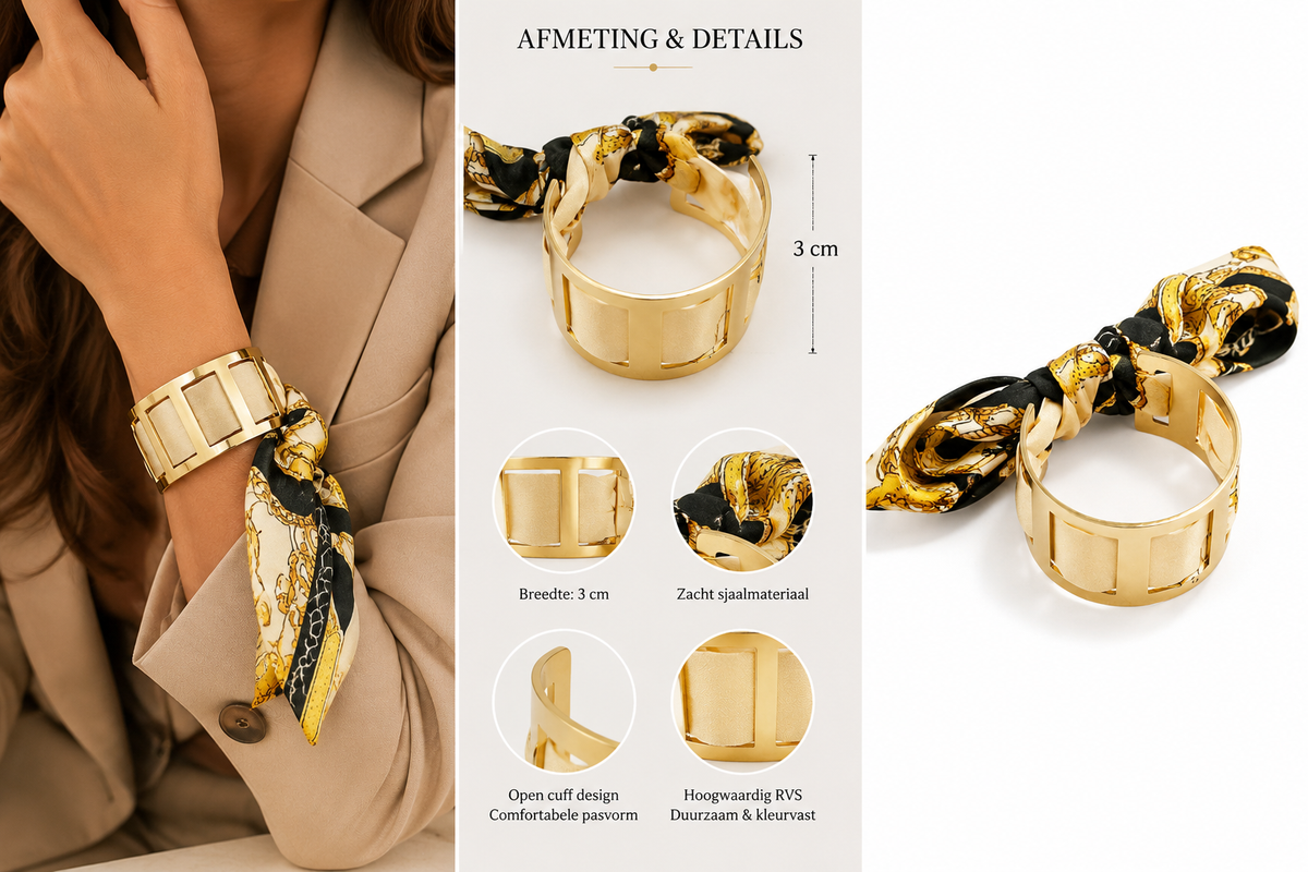 Gold Cuff Bracelet with Scarf – Stainless Steel | TWINOLO