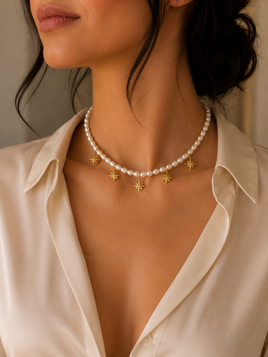 Freshwater Pearl & Star Necklace – Elegant & Playful | Twinolo