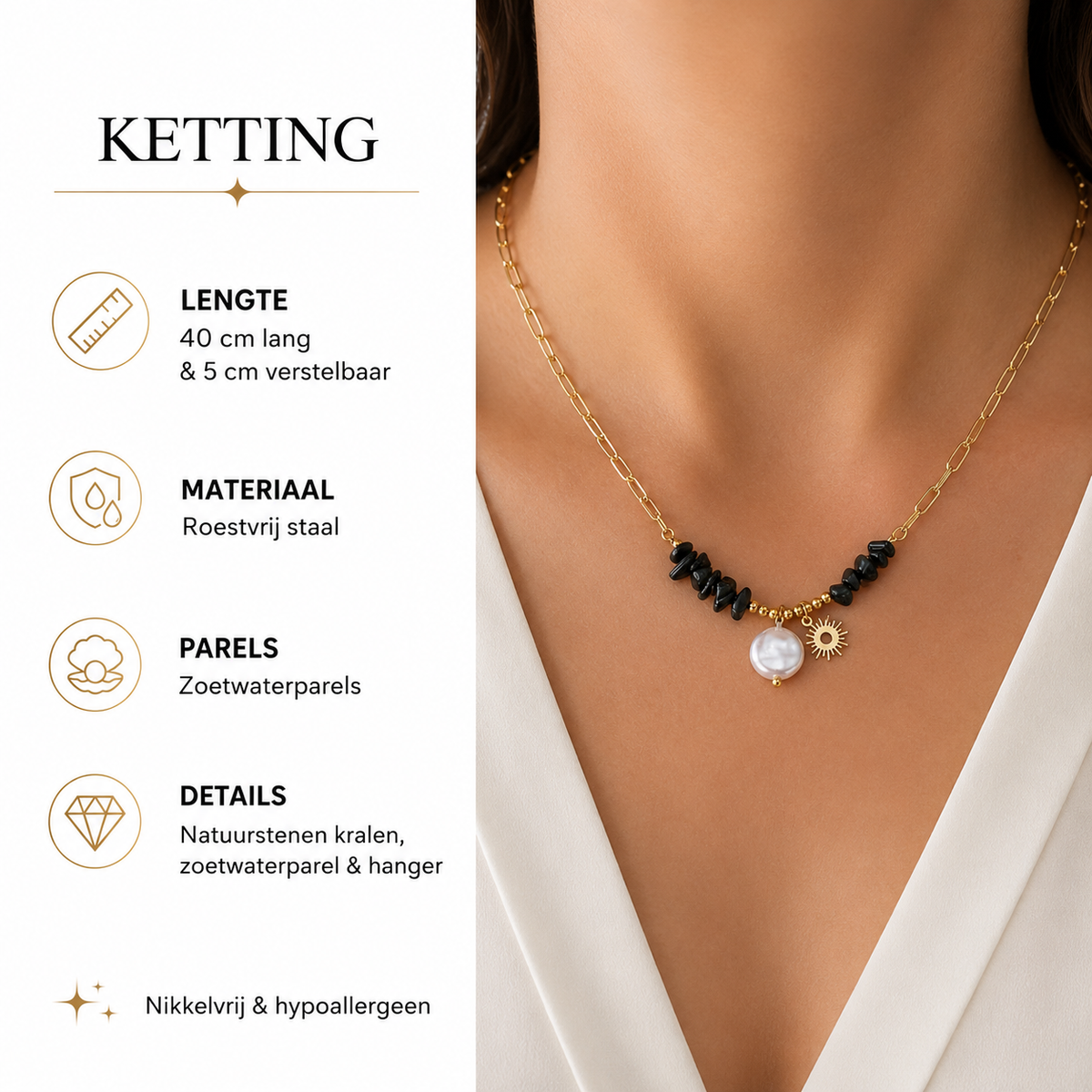 Necklace with Sun Pendant and Pearl – Trendy Gold-Colored Design | Twinolo