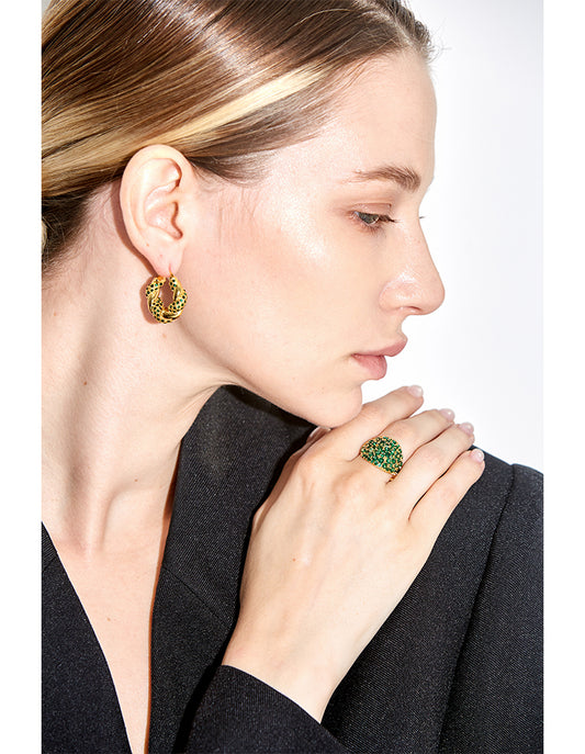 Croissant Earrings with Shiny Green Zirconia – Stylish Contrast | Twinolo