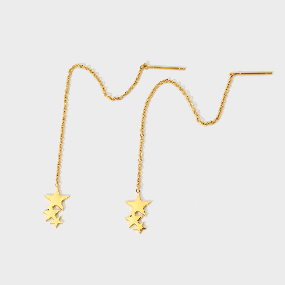Dangle Earring with Hanging Chain & Stars – Playful & Elegant | Twinolo