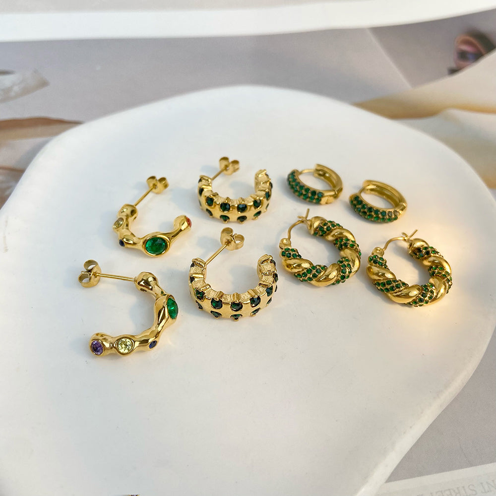 Mini Hoops with Green Stones – Refreshing & Chic | Twinolo