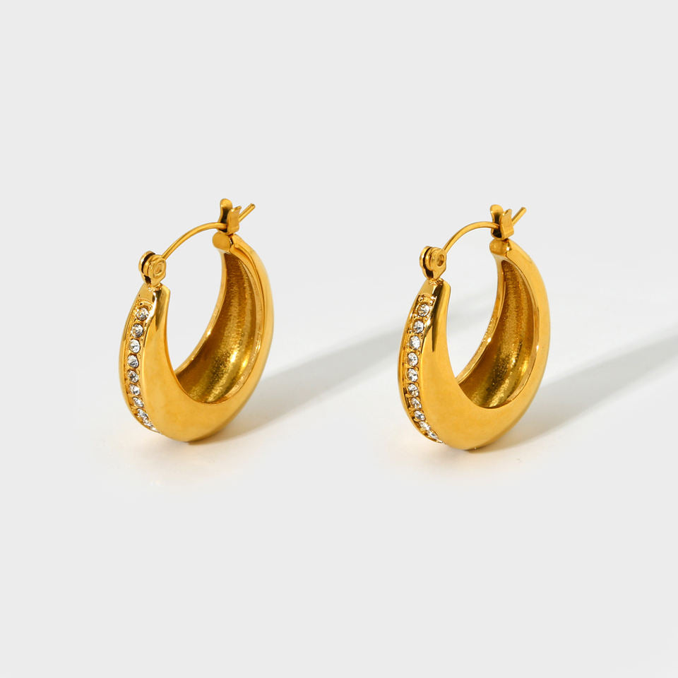 Elegant Hoop Earrings with Zirconia Stones | Twinolo