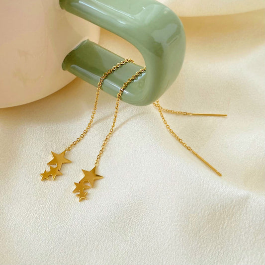 Dangle Earring with Hanging Chain & Stars – Playful & Elegant | Twinolo