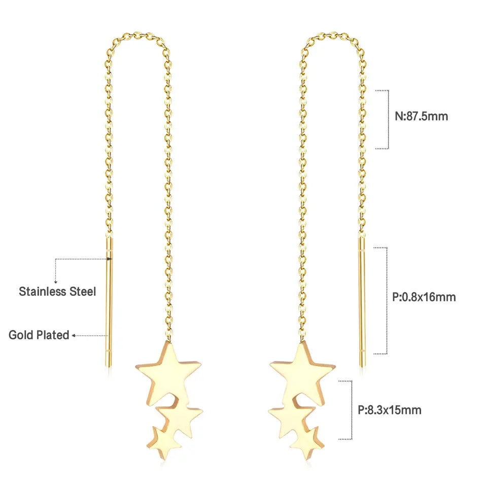 Dangle Earring with Hanging Chain & Stars – Playful & Elegant | Twinolo