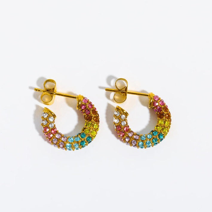 Rainbow Hoop Earrings – Zirconia in Colorful Design | Twinolo