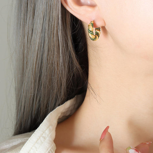 Croissant Earrings with Green Zirconia – Unique & Chic | Twinolo