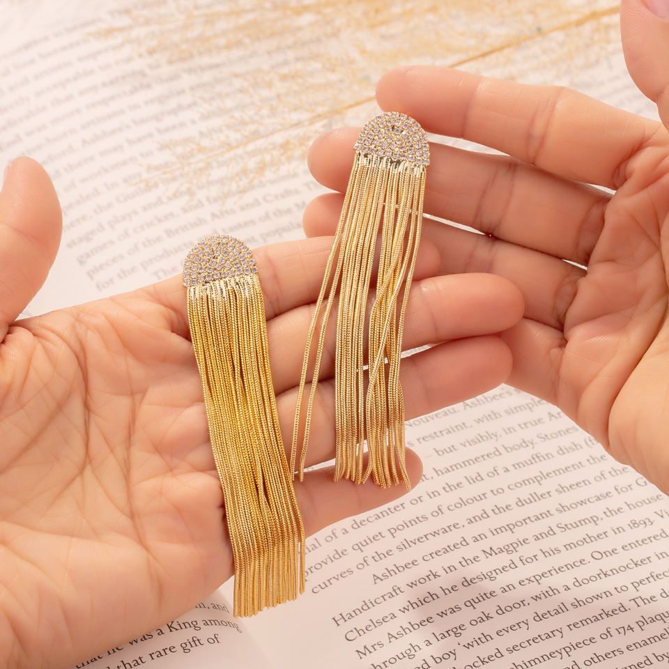Long Gold Earring with Zirconia – Elegant & Sophisticated | Twinolo