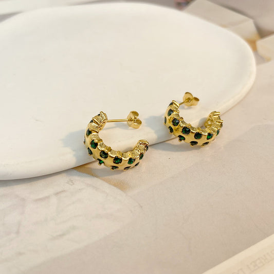 Mini Hoops with Green Stones – Refreshing & Chic | Twinolo