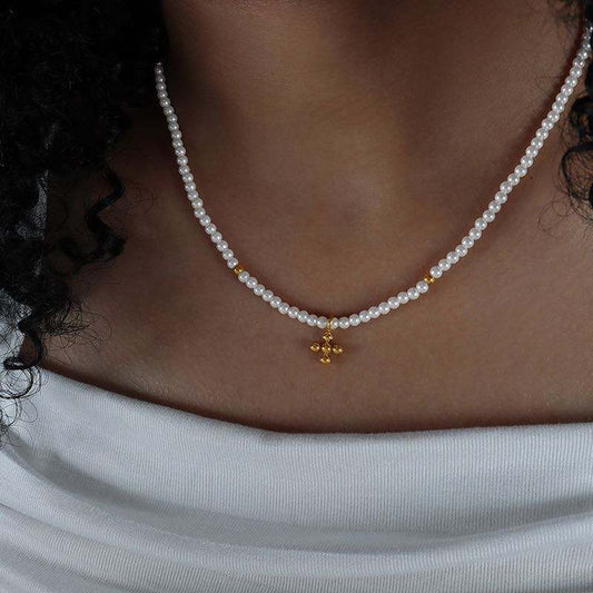 Pearl Necklace with Cross Pendant – Classic & Timeless | Twinolo