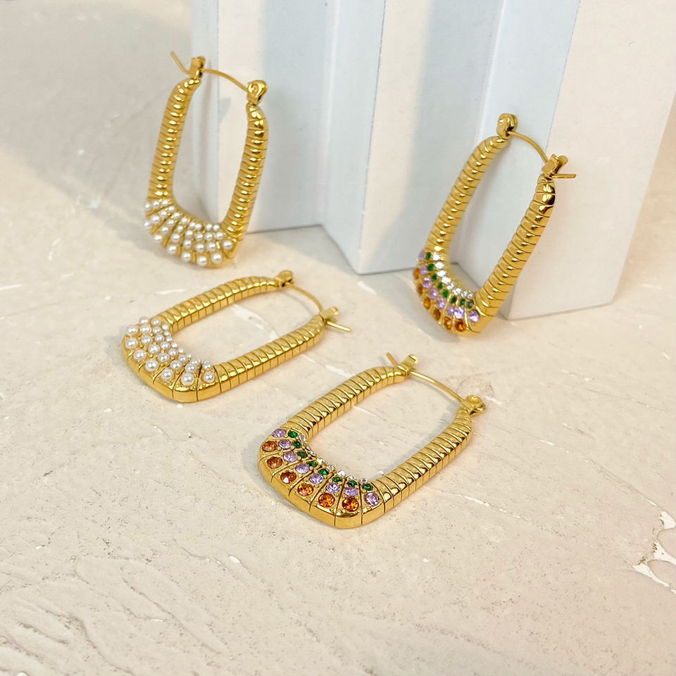 Hoop Earrings with Pearls and Colorful Stones – Unique Design | Twinolo