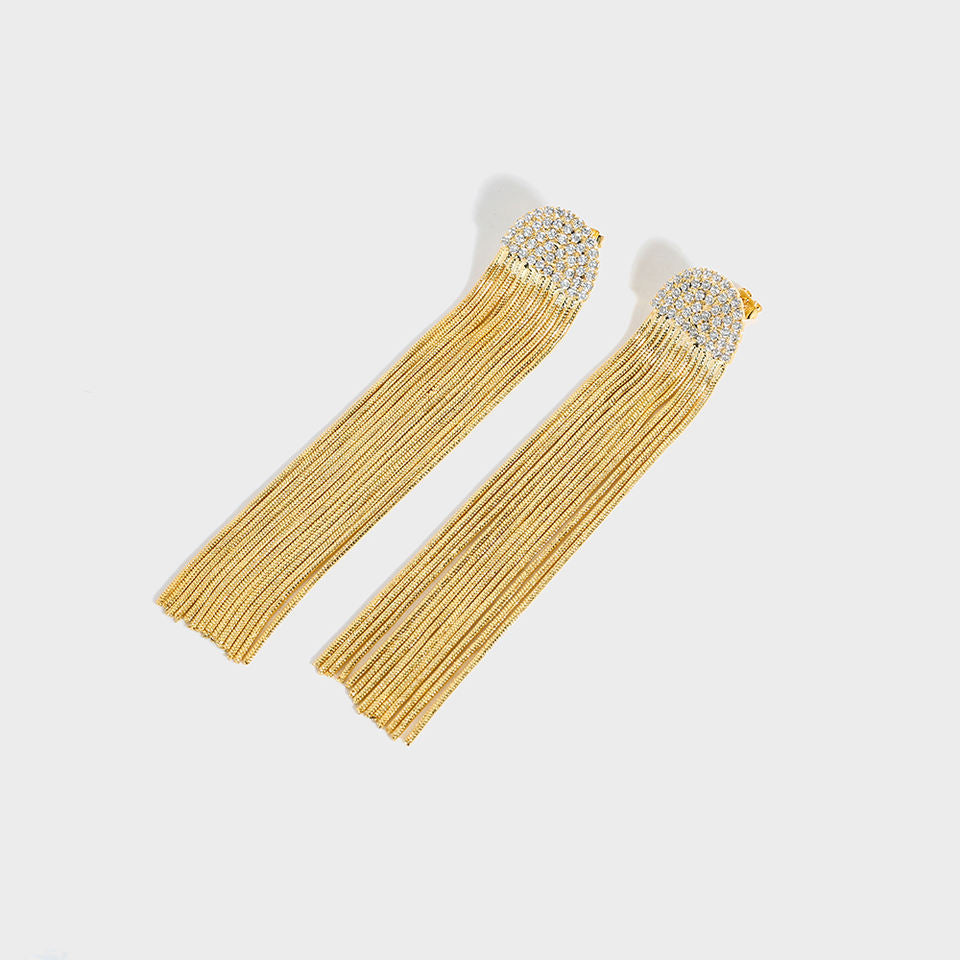 Long Gold Earring with Zirconia – Elegant & Sophisticated | Twinolo