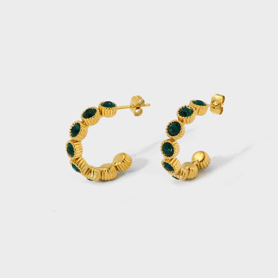 Mini Hoops with Dark Green Stones – Stylish Touch | Twinolo