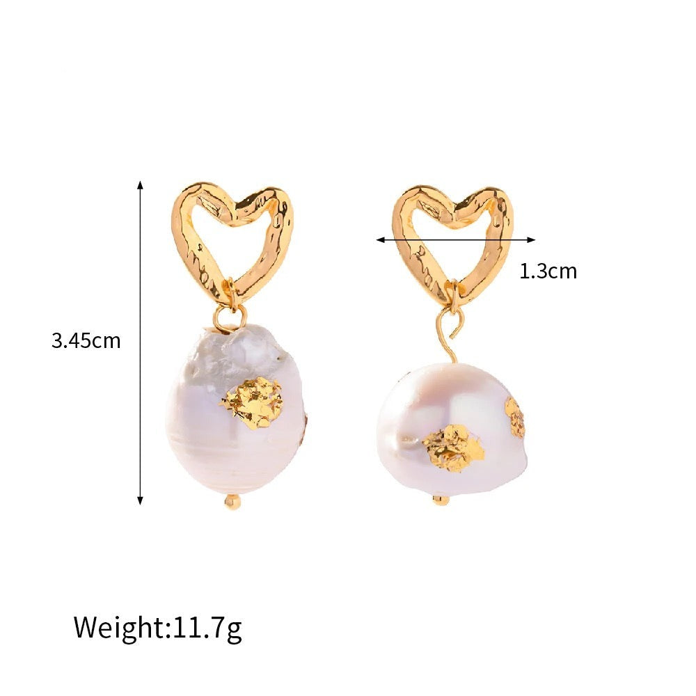 Golden Earrings with Pearl and Heart Shape – Stylish Statement | Twinolo