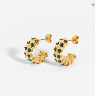 Mini Hoops with Green Stones – Refreshing & Chic | Twinolo