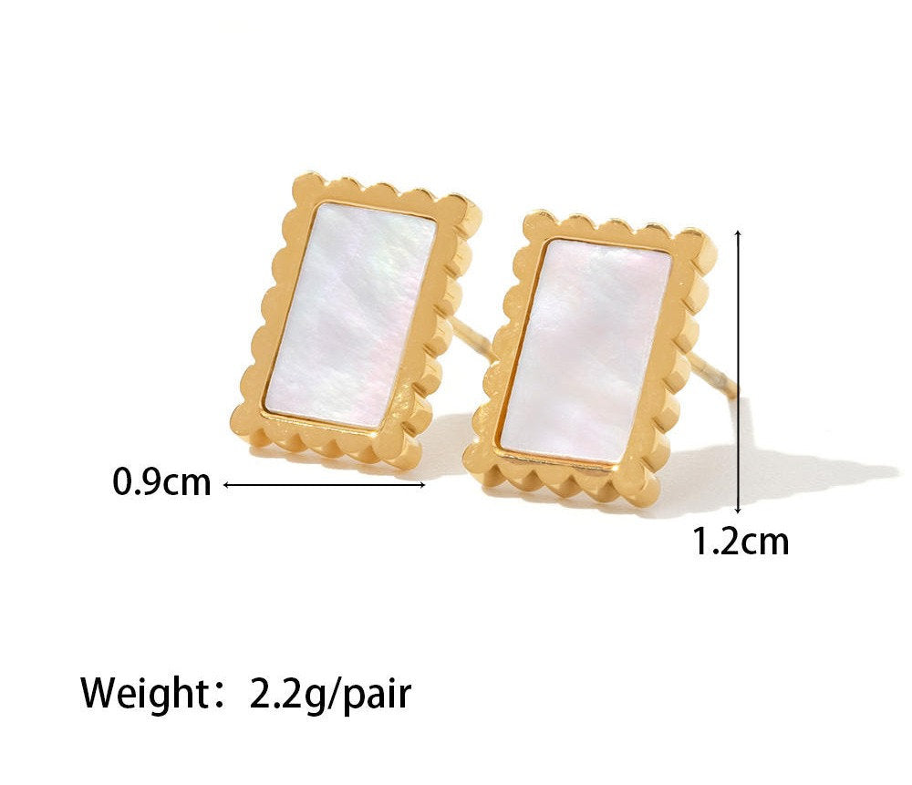 Rectangular Stud Earrings – Mother of Pearl or Synthetic Malachite | Twinolo