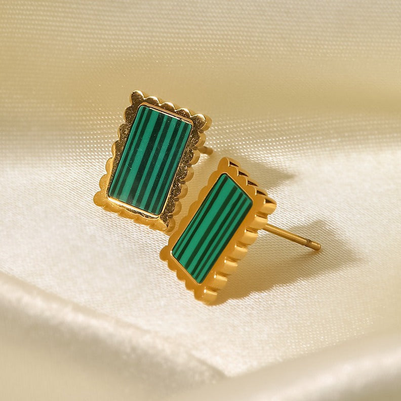 Rectangular Stud Earrings – Mother of Pearl or Synthetic Malachite | Twinolo