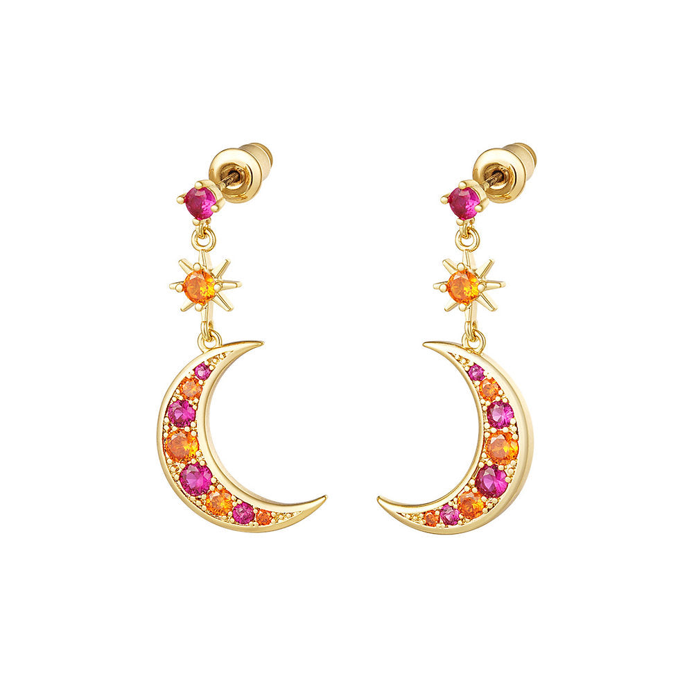 Earrings with Colorful Zirconia Moon – Playful & Radiant | Twinolo