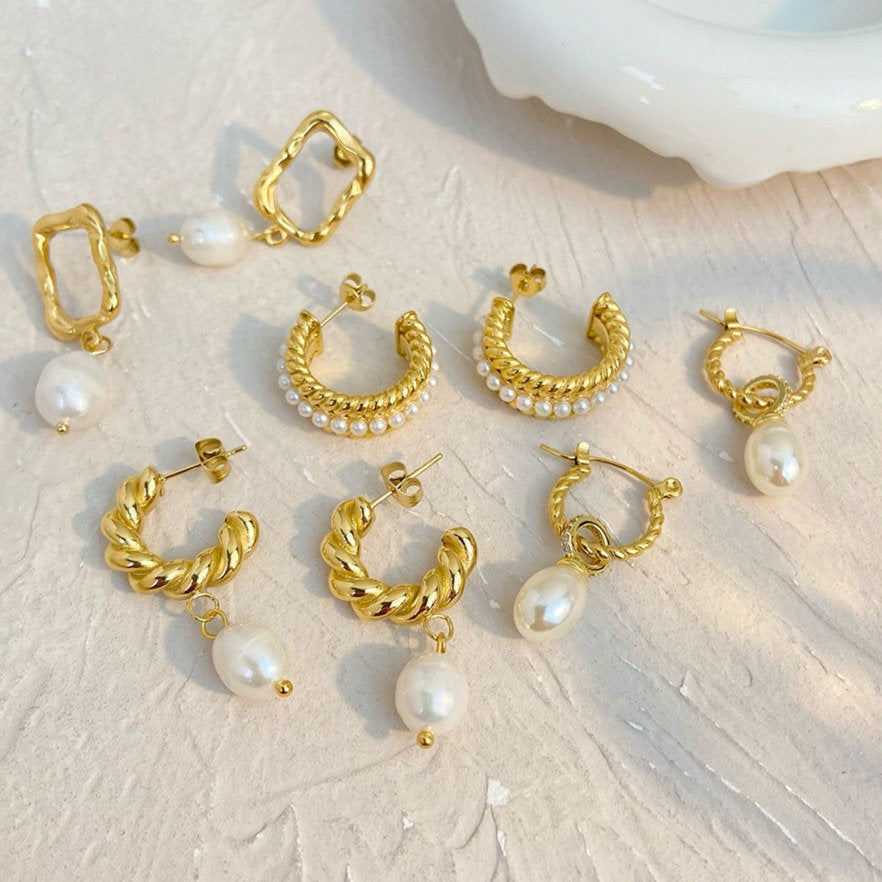 Hoop Earrings with Dangling Pearl – Feminine & Sophisticated | Twinolo