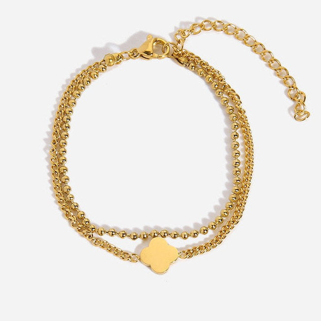 Gold-Colored Clover Link Bracelet – Charming & Elegant | Twinolo