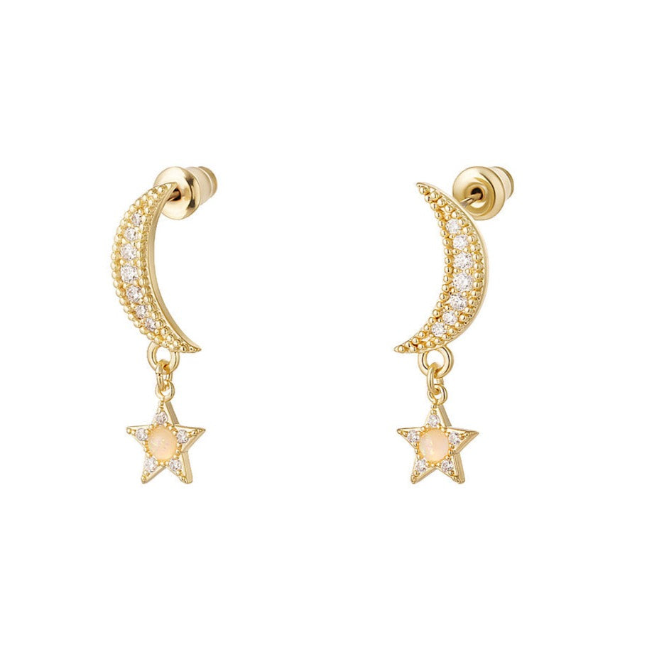 Zirconia Moon & Star Earrings – Subtle & Timeless | Twinolo