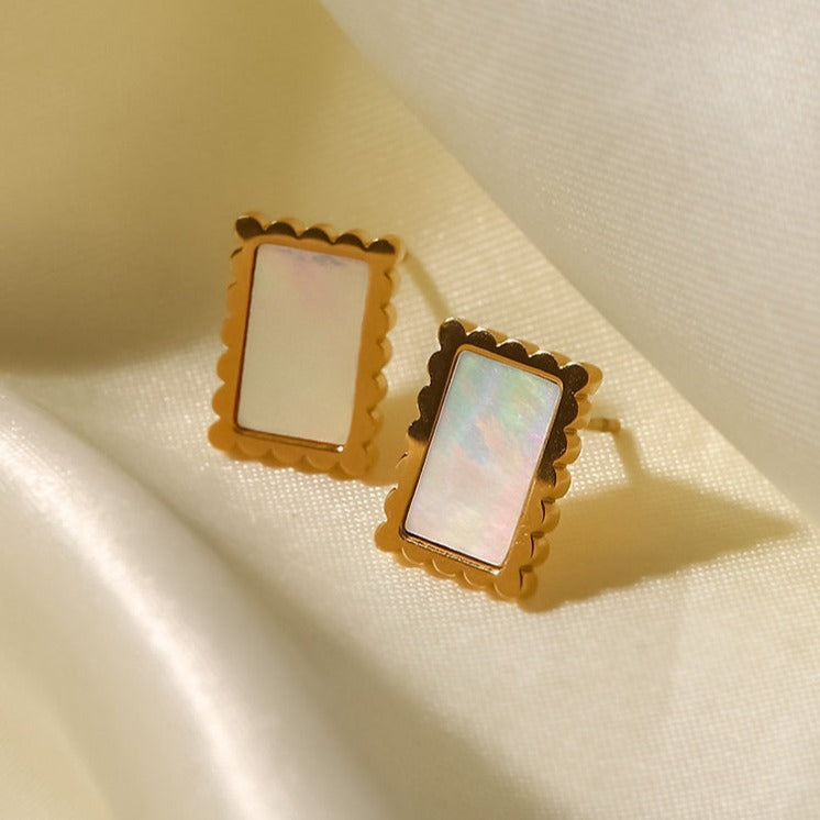 Rectangular Stud Earrings – Mother of Pearl or Synthetic Malachite | Twinolo