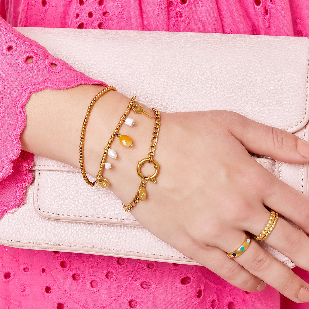 Bracelet with Keyring, Pearls & Stones – Symbolic & Elegant | Twinolo