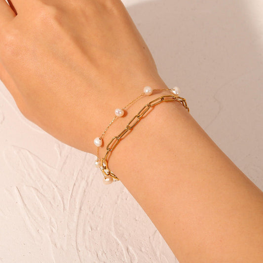 Link Bracelet with Pearl Accent – Stylish & Modern | Twinolo