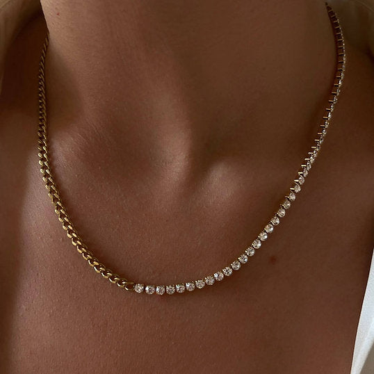 Gold Plated Necklace with Zirconia - Luxurious Sparkle | Twinolo