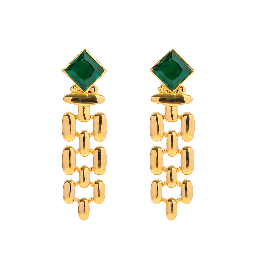 Link Earrings with Square Green Stone – Classic Design | Twinolo