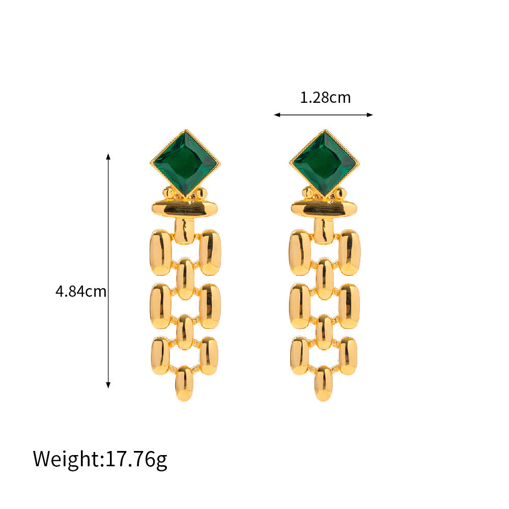 Link Earrings with Square Green Stone – Classic Design | Twinolo