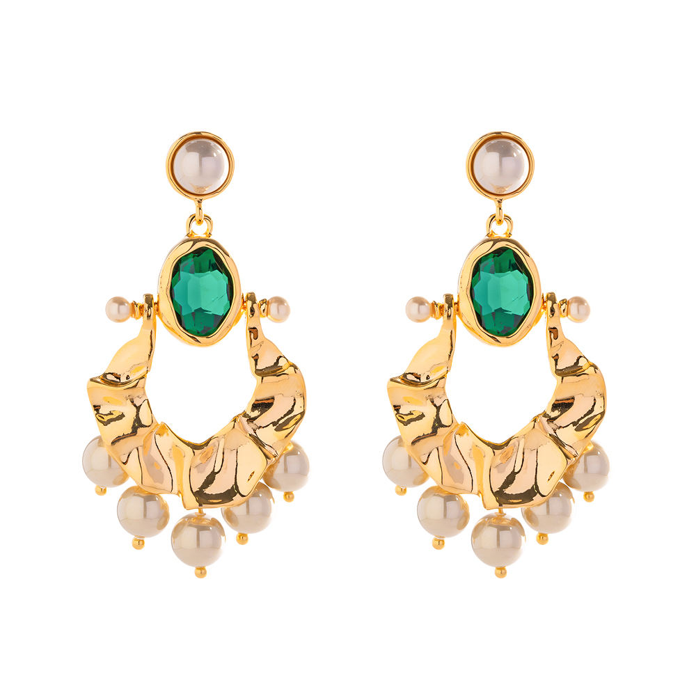 Green Stone & Pearl Earrings – Natural Elegance | Twinolo