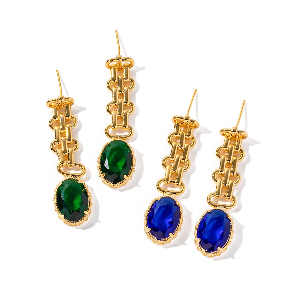 Earrings with Oval Stone – Green or Blue | Sophisticated Look | Twinolo