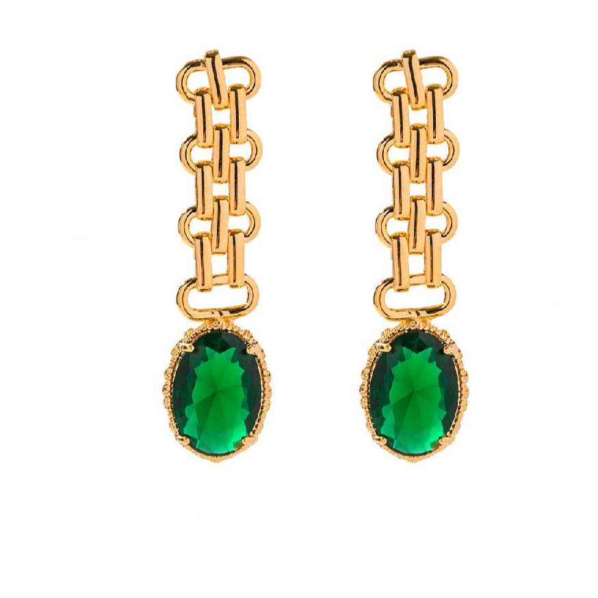 Earrings with Oval Stone – Green or Blue | Sophisticated Look | Twinolo
