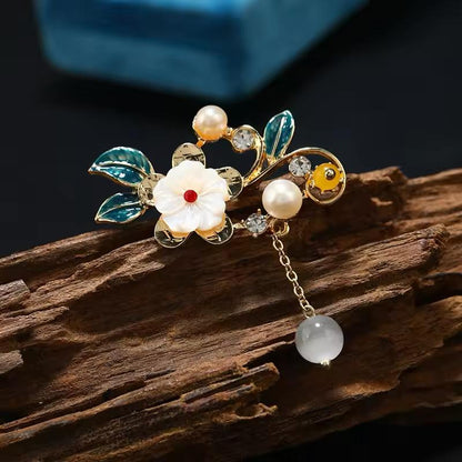 🌸 Flower Brooch with Pearl and Dangling Detail – Elegant Brooch | Twinolo
