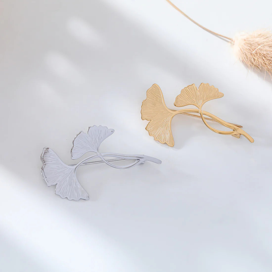 Golden Ginkgo Leaf Brooch – Minimalist & Timeless Design | Twinolo