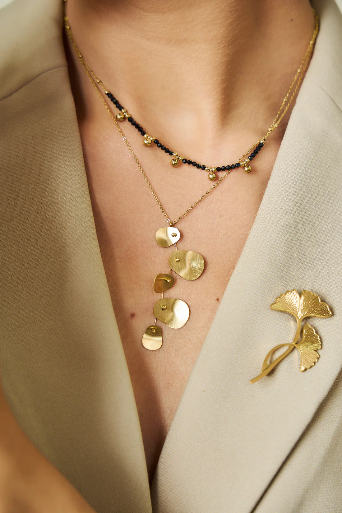 Golden Ginkgo Leaf Brooch – Minimalist & Timeless Design | Twinolo