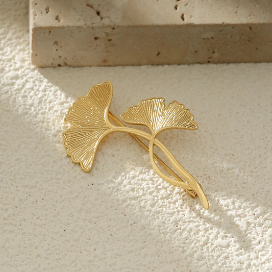 Golden Ginkgo Leaf Brooch – Minimalist & Timeless Design | Twinolo