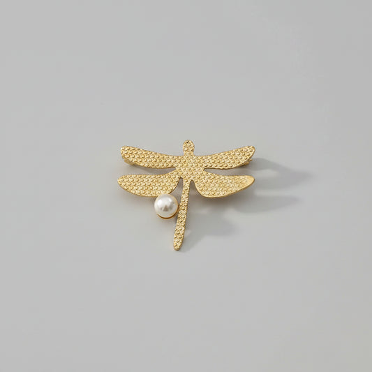 Golden Dragonfly Brooch with Pearl – Stainless Steel – Elegant & Timeless | TWINOLO
