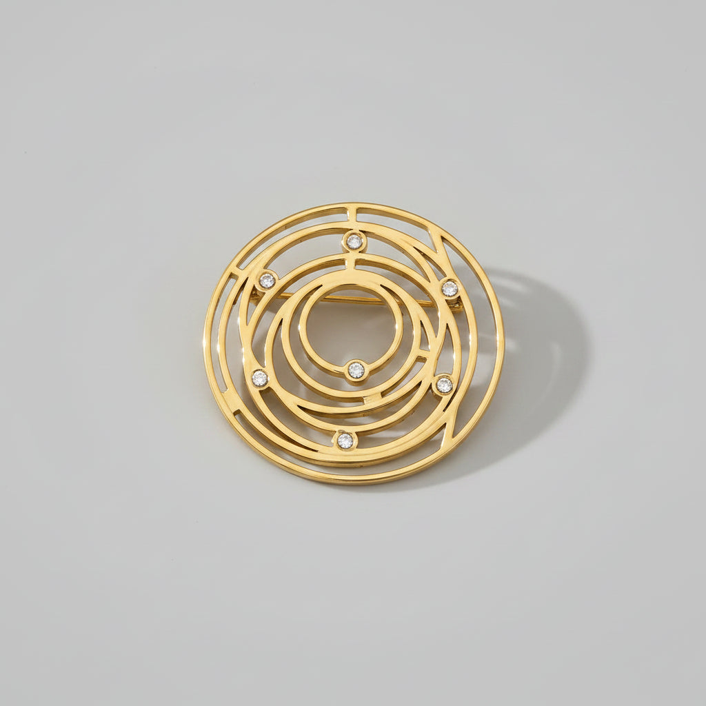 Golden Circle Brooch with Crystals – Stainless Steel – Modern Design | Twinolo
