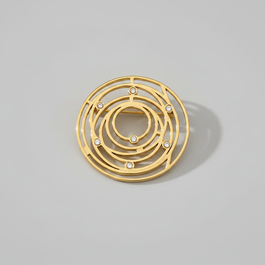 Golden Circle Brooch with Crystals – Stainless Steel – Modern Design | Twinolo
