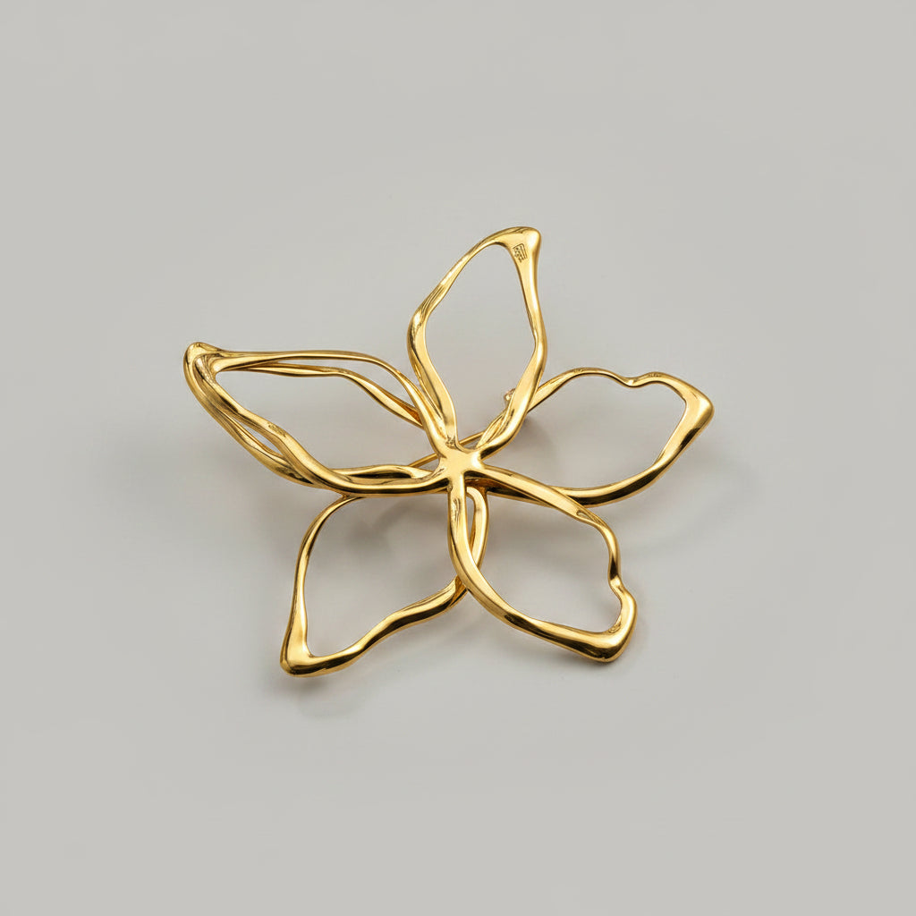 Gold Open Flower Brooch – Stainless Steel | Twinolo