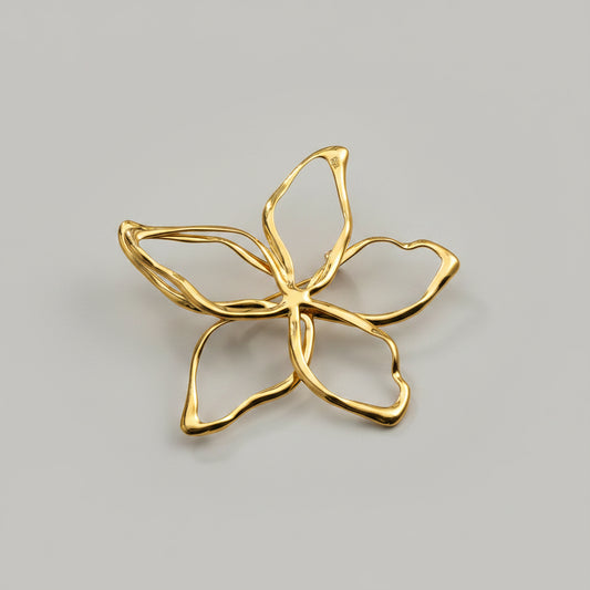 Gold Open Flower Brooch – Stainless Steel | Twinolo