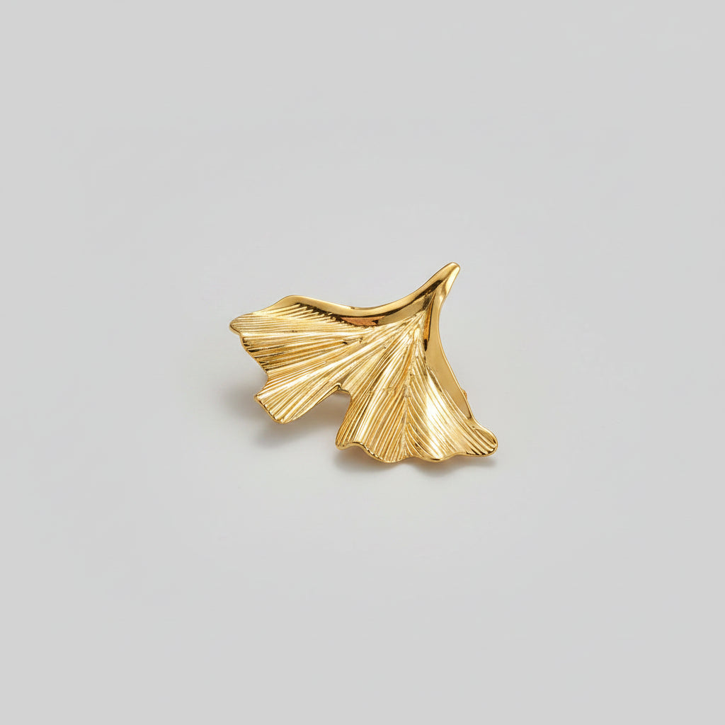 Golden Ginkgo Leaf Brooch – Stainless Steel – Elegant & Timeless Design | Twinolo